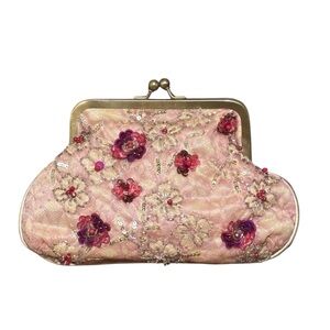 Anthropologie Blush Floral Beaded Clutch